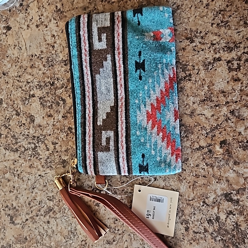 NWT Aztec print fleece wristlet